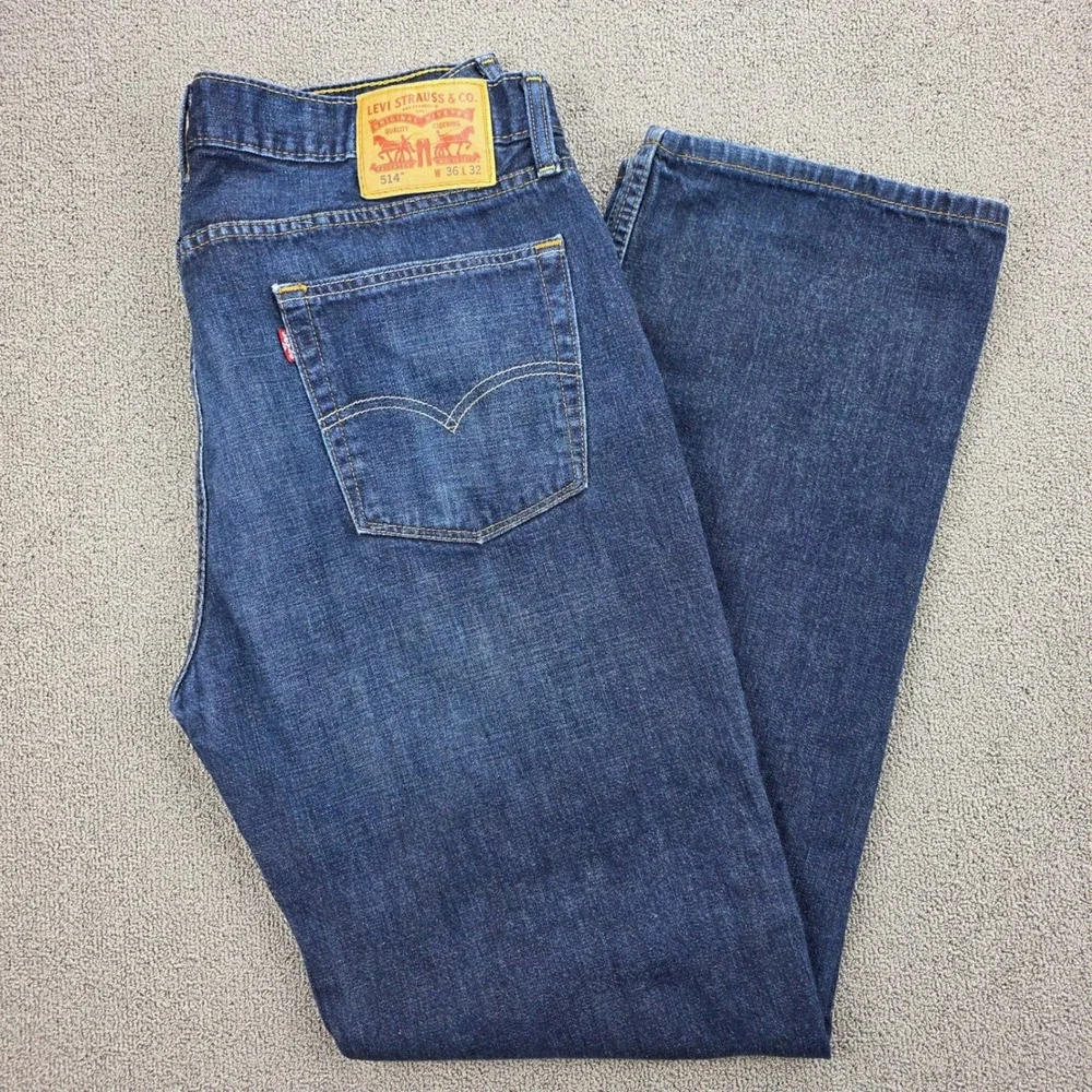 Levi's 514 Straight Fit Jeans Mens‎ 36x32 Blue Denim Mid Wash Classic Casual